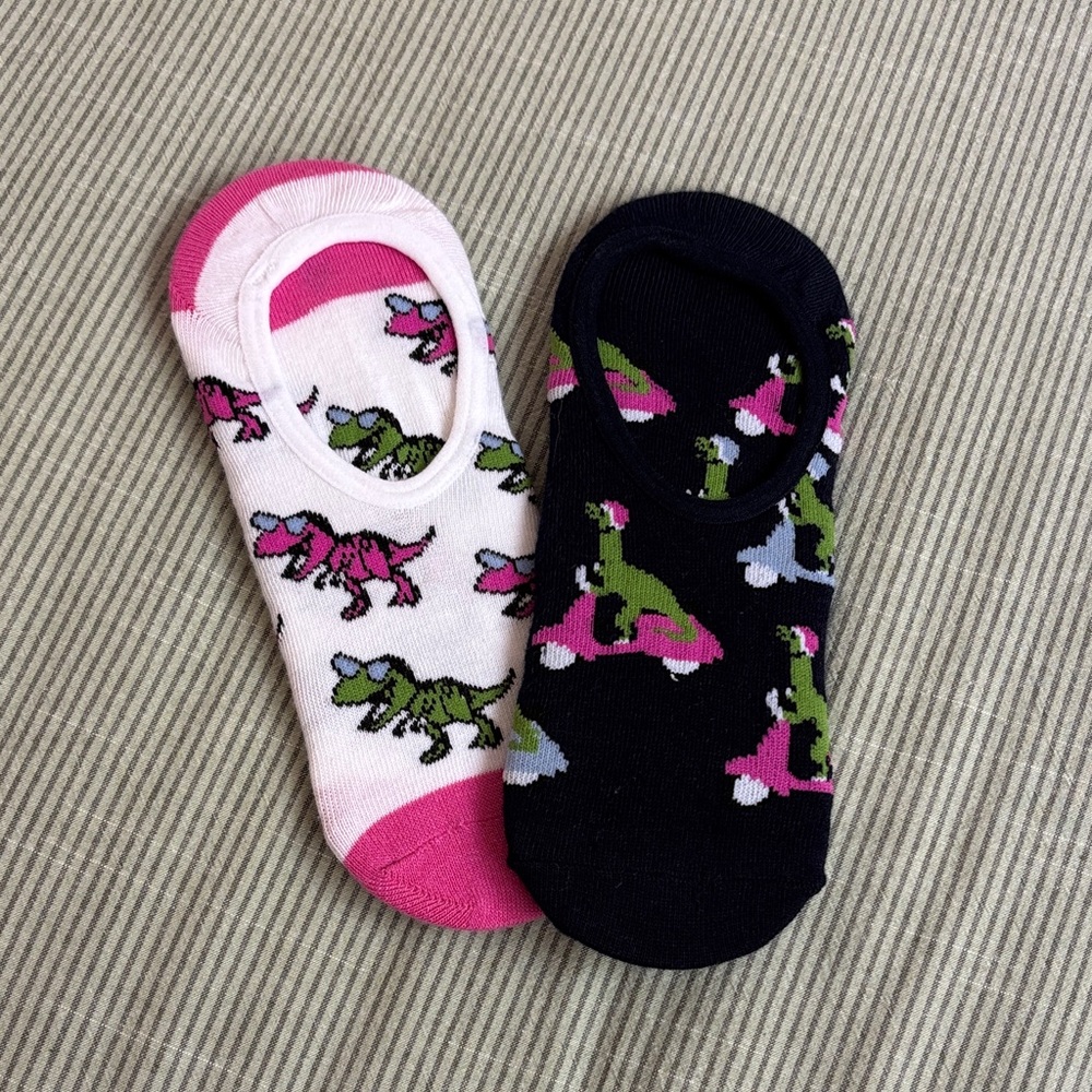 Dinosaur Print Kids Socks - Pink and Black